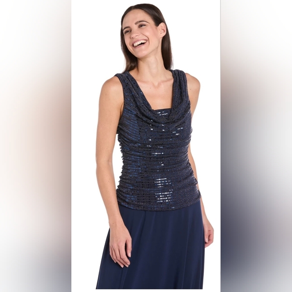 R&M Richards Shimmer Sleeveless Maxi Dress Navy Women's 16W - Picture 8 of 9